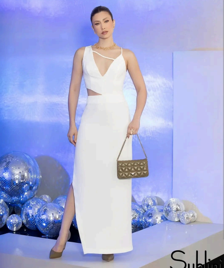 Vestido Alfaiataria Longo com Recortes Fenda